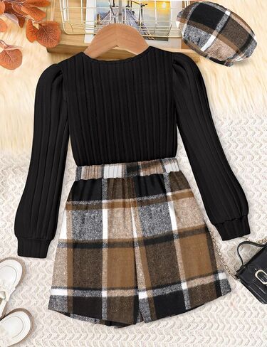 فتيات من Necious Skirt مجموعة مربعة رقبة الأكمام قميص قميص قميص منقو in Kuwait