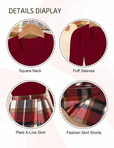 فتيات من Necious Skirt مجموعة مربعة رقبة الأكمام قميص قميص قميص منقو in Kuwait