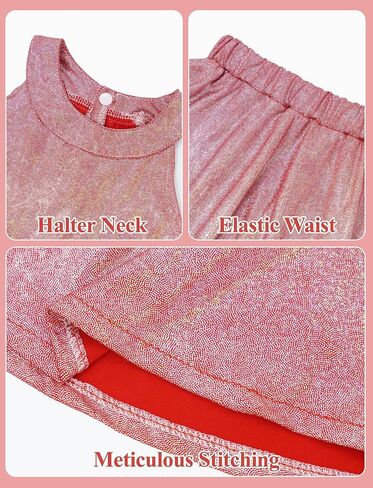 Happy Cherry Kids Girls Dance 2 Piece Outfits Shiny Crop Top and Metallic Skirt for Dancing Rave Festival in Saudi Arabia
