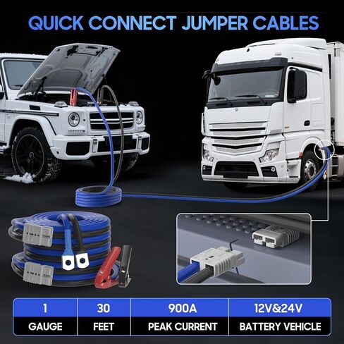 Heavy Duty Jumper Cables, 0 Gauge 30 Feet 1000Amp Automotive Booster Cables for 12V & 24V Cars, SUVs and Trucks, Jumper Cables Kit with Carry Bag (0AWG x 30Ft) in Saudi Arabia