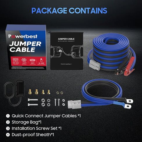 Heavy Duty Jumper Cables, 0 Gauge 30 Feet 1000Amp Automotive Booster Cables for 12V & 24V Cars, SUVs and Trucks, Jumper Cables Kit with Carry Bag (0AWG x 30Ft) in Saudi Arabia