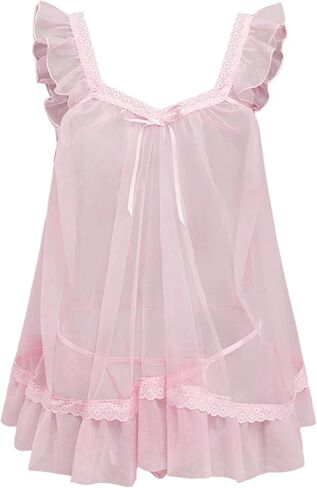 OYOANGLE Women's Lingerie Set 2 Piece Mesh Lace Sheer Chemise and G String Babydoll Nightwear in Saudi Arabia