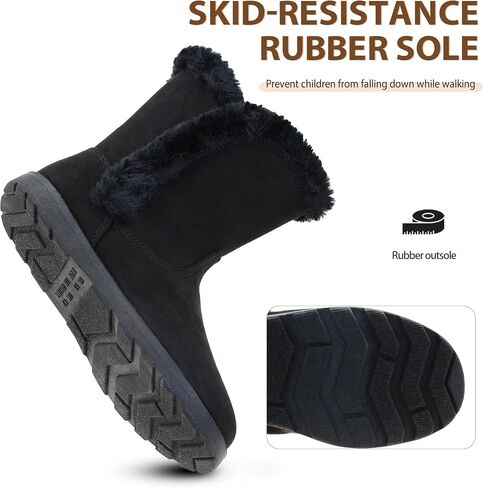 LseLom Girls Snow Boots Warm Faux Fur Lined Winter Boots with Non-Slip Sole Waterproof Cute Lightweight Ankle Bootie for Toddler/Little Big Kids in Kuwait