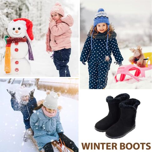 LseLom Girls Snow Boots Warm Faux Fur Lined Winter Boots with Non-Slip Sole Waterproof Cute Lightweight Ankle Bootie for Toddler/Little Big Kids in Kuwait