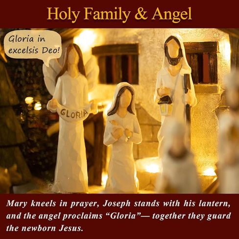 مجموعة المهد الداخلي - 15 قطعة مشهد عيد الميلاد المهد مع المذود ، النجمة المتقدمة ، الملاك مع راية غلوريا ، مجموعات الأهد in Kuwait