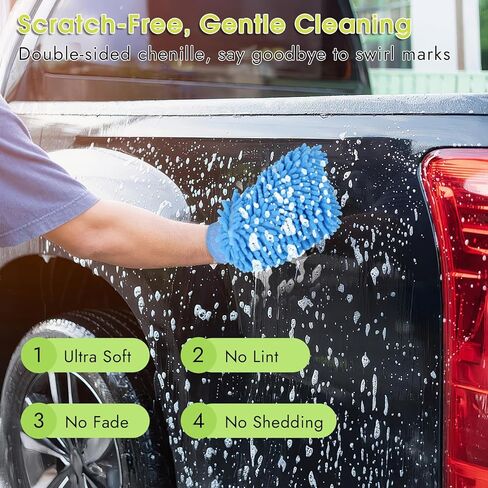 3 Pack Chenille Microfiber Car Wash Mitt, 7" x 9.6" Car Washing Mitts, Home Dusting Gloves, Scratch Free Lint-Free, Highly Absorbent, Double Sided, for Cleaning Detailing Polish (Green) in Kuwait