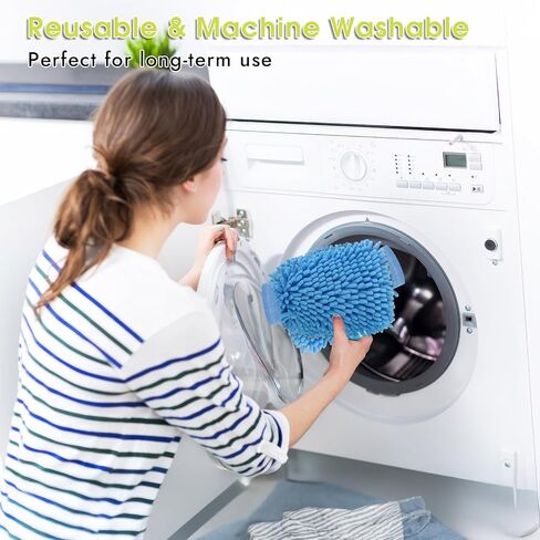 3 Pack Chenille Microfiber Car Wash Mitt, 7" x 9.6" Car Washing Mitts, Home Dusting Gloves, Scratch Free Lint-Free, Highly Absorbent, Double Sided, for Cleaning Detailing Polish (Green) in Kuwait