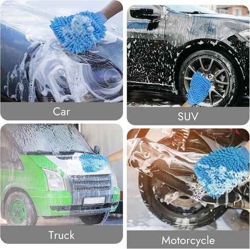 3 Pack Chenille Microfiber Car Wash Mitt, 7" x 9.6" Car Washing Mitts, Home Dusting Gloves, Scratch Free Lint-Free, Highly Absorbent, Double Sided, for Cleaning Detailing Polish (Green) in Kuwait