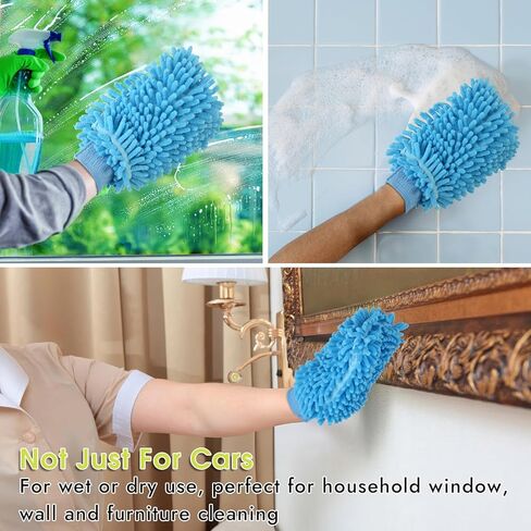 3 Pack Chenille Microfiber Car Wash Mitt, 7" x 9.6" Car Washing Mitts, Home Dusting Gloves, Scratch Free Lint-Free, Highly Absorbent, Double Sided, for Cleaning Detailing Polish (Green) in Kuwait