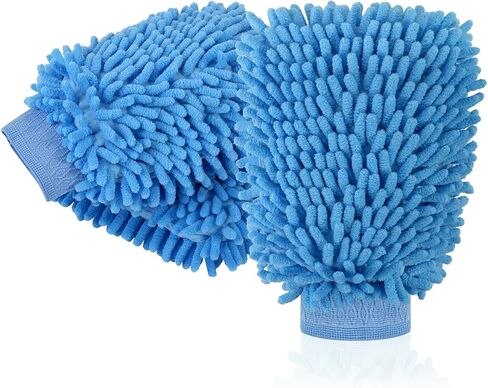 3 Pack Chenille Microfiber Car Wash Mitt, 7" x 9.6" Car Washing Mitts, Home Dusting Gloves, Scratch Free Lint-Free, Highly Absorbent, Double Sided, for Cleaning Detailing Polish (Green) in Kuwait