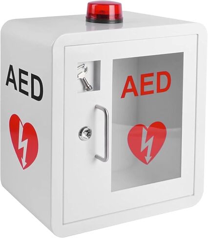AED Wall Mounted Storage Cabinet, Outdoor Wall-Mounted AED Alarm Box with Transparent Window and Key, Flashing Alarm Light, Stainless Steel Handle, for Emergency at Home, Office and Public Place in Saudi Arabia