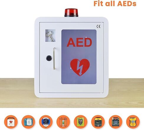AED Wall Mounted Storage Cabinet, Outdoor Wall-Mounted AED Alarm Box with Transparent Window and Key, Flashing Alarm Light, Stainless Steel Handle, for Emergency at Home, Office and Public Place in Saudi Arabia
