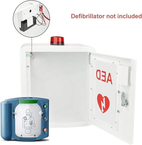 AED Wall Mounted Storage Cabinet, Outdoor Wall-Mounted AED Alarm Box with Transparent Window and Key, Flashing Alarm Light, Stainless Steel Handle, for Emergency at Home, Office and Public Place in Saudi Arabia