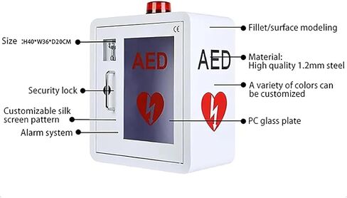AED Wall Mounted Storage Cabinet, Outdoor Wall-Mounted AED Alarm Box with Transparent Window and Key, Flashing Alarm Light, Stainless Steel Handle, for Emergency at Home, Office and Public Place in Saudi Arabia