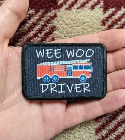 Wee woo Driver fire Engine Firefighter EMT Driver Funny 2"x3" inch Removable Morale Patch with Hook and Loop Backing in Saudi Arabia