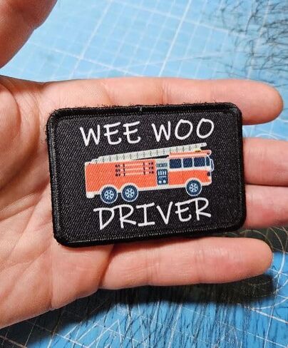 Wee woo Driver fire Engine Firefighter EMT Driver Funny 2"x3" inch Removable Morale Patch with Hook and Loop Backing in Saudi Arabia
