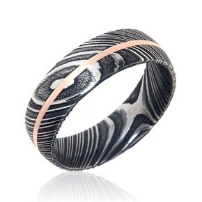 The Jewelry Source Damascus Steel Wedding Bands USA Made 14k Rose Gold Rings Damascus Rings in Saudi Arabia