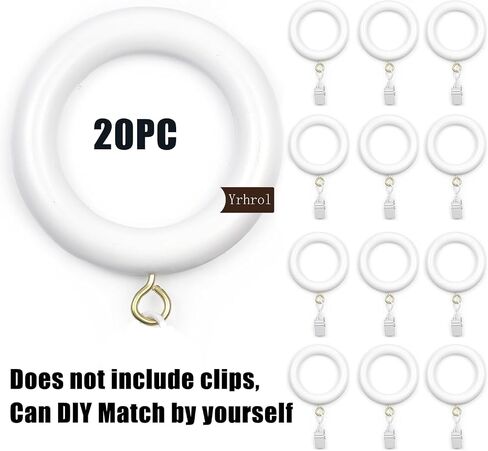 20 Pack Handmade Wooden Curtain Rod Rings 3 Inch Outer Diameter White Farmhouse Beech Wood Vintage Look,1.8 Inch Interior Diameter for 1-1.5 Inch Curtain Rod Pole in Saudi Arabia
