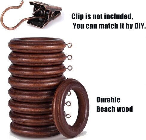 20 Pack Handmade Wooden Curtain Rod Rings 3 Inch Outer Diameter White Farmhouse Beech Wood Vintage Look,1.8 Inch Interior Diameter for 1-1.5 Inch Curtain Rod Pole in Saudi Arabia