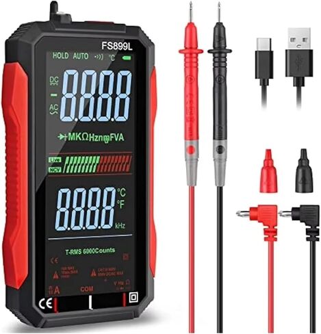 FS899L 6000 COUNT Professional Multimeter AC/DC اختبار الجهد الحالي AMPERE METER SM-ART TOUCH SCREENT MultiMeter NCV DIODE (FS899L) in Kuwait