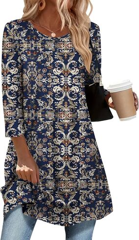 Zeagoo Women Tops 3/4 Sleeve Dressy Casual Plus Size Tunics to Wear with Leggings Swing Flare T-Shirt Loose Blouses S-3XL in Saudi Arabia