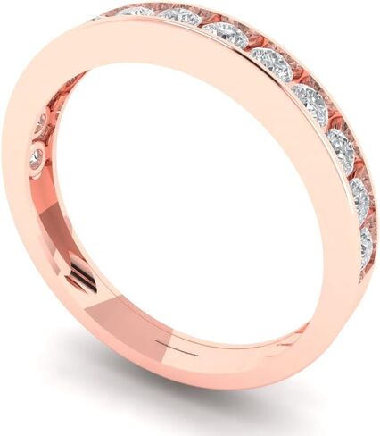 Yellow/Rose/White Solid 14k Gold Stackable Wedding Bridal Engagement Ring Band - Clear Simulated Diamond 0.39Ct Round Cut in Saudi Arabia