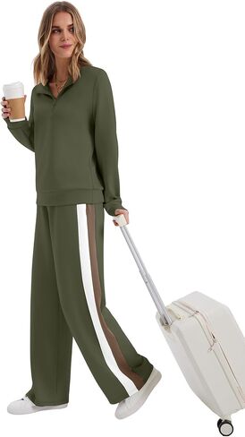 WIHOLL Women 2 Piece Outfits Airport Travel Vacation Sweatsuits Wide Leg Pants Lounge Set 2025 Fashion Clothes in Saudi Arabia