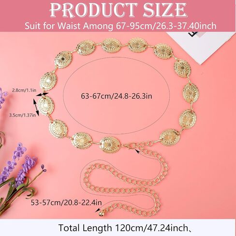 TIESOME Western Metal Concho Belt, Hollow Out Daisy Chain Belt Adjustable Boho Waist Chain Country Concert Outfit for Dress in Saudi Arabia