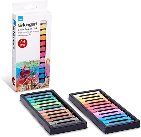 KINGART 175-24 Soft Chalk Pastels, 24 Assorted Colors, Square Charcoal, Drawing Media for All Artist in Saudi Arabia