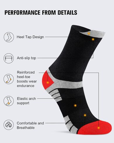 6 Pairs Men's Cotton Crew Work Boot Socks, Moisture Cushioned Athletic Sports Socks for Hiking Running Workout in Kuwait