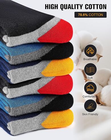 6 Pairs Men's Cotton Crew Work Boot Socks, Moisture Cushioned Athletic Sports Socks for Hiking Running Workout in Kuwait