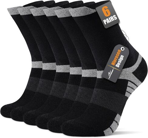 6 Pairs Men's Cotton Crew Work Boot Socks, Moisture Cushioned Athletic Sports Socks for Hiking Running Workout in Kuwait