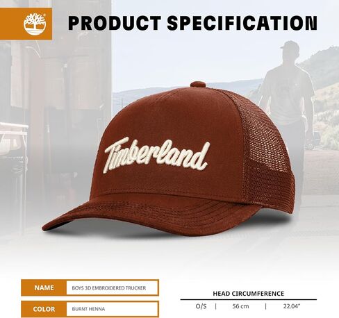 Timberland Kids Trucker Hat for Boys Ages 7-14, One Size, Durable Cotton Twill, Adjustable Snapback, Breathable Mesh Back in Saudi Arabia