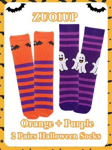 Halloween Socks for Girls Boys Toddlers, Orange Purple Knee High Halloween Socks with Cute Pumpkin/Bat/Ghost in Saudi Arabia