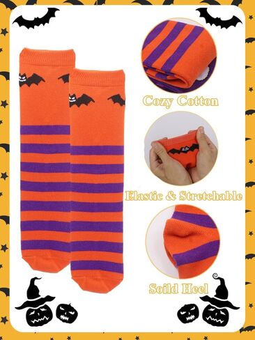 Halloween Socks for Girls Boys Toddlers, Orange Purple Knee High Halloween Socks with Cute Pumpkin/Bat/Ghost in Saudi Arabia