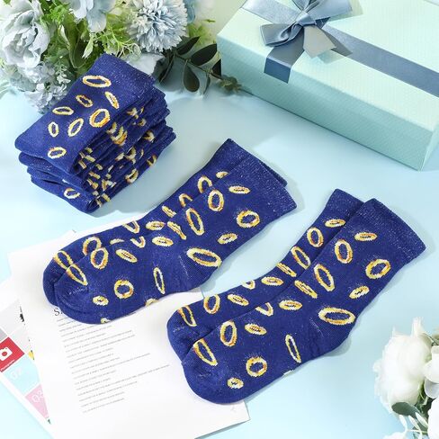 6 Pairs Boys Crew Socks Bulk for Kids Blue and Gold Ring Pattern Ages 5-10 Cotton Mid-calf Socks Cartoon Gripper Novelty Blue Sock for Children Movie Party Birthday Gift in Kuwait