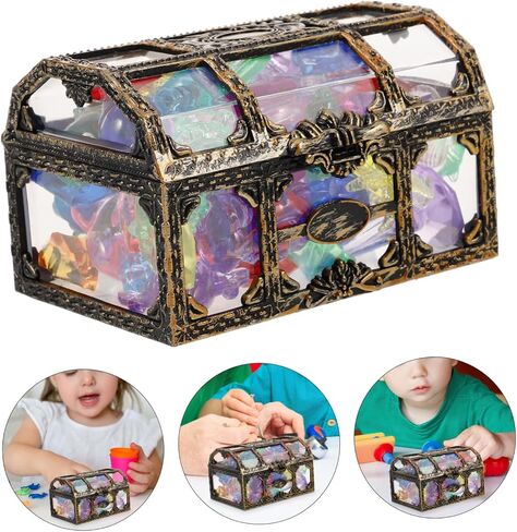 Wakauto 1Set Pirate Treasure Chest Case مع أحجار الكريميك صندوق أكريليك للأولاد والبنات حفلات عيد ميلاد وأزخرفة العطلات خفيفة الوزن من السهل تخزينها لصياغة الكنز in Saudi Arabia