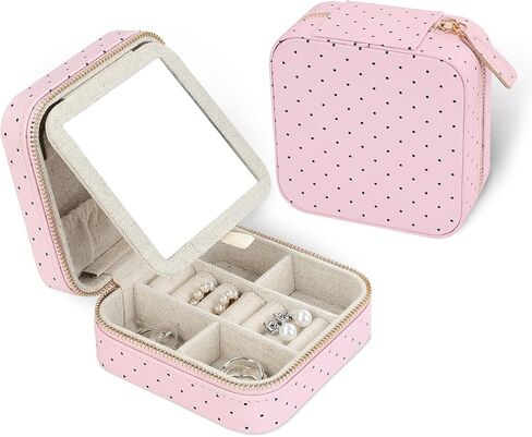 HDE Girl's Travel Jewelry Case Faux Leather Mini Organizer Box with Mirror Gift - Friendship Bracelet in Kuwait