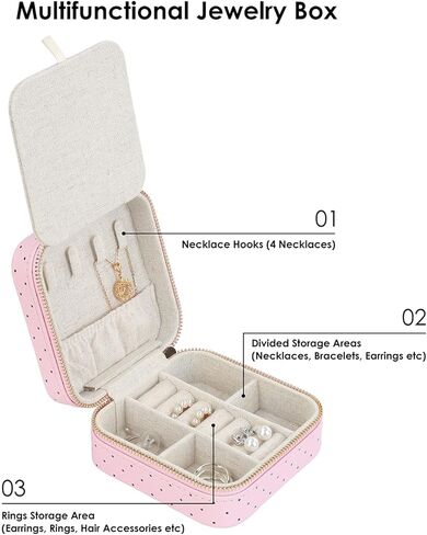 HDE Girl's Travel Jewelry Case Faux Leather Mini Organizer Box with Mirror Gift - Friendship Bracelet in Kuwait