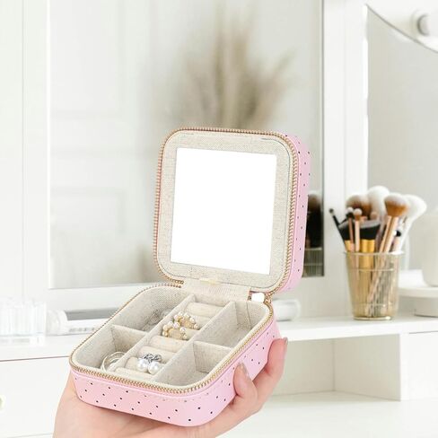 HDE Girl's Travel Jewelry Case Faux Leather Mini Organizer Box with Mirror Gift - Friendship Bracelet in Kuwait