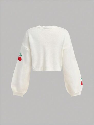 SHENHE Girl's Cherry Cardigan Open Front Embroidered Lantern Sleeve Cropped Cardigan Sweater in Saudi Arabia
