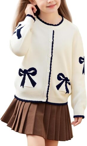 Danny D Girl Bow Sweater Cardigan Open Front Button Down Long Sleeve Knitwear Coat in Saudi Arabia