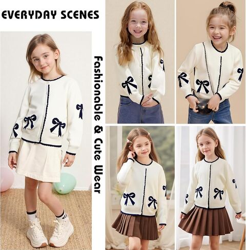 Danny D Girl Bow Sweater Cardigan Open Front Button Down Long Sleeve Knitwear Coat in Saudi Arabia