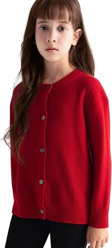 الفتيات 100 ٪ Merino Wool Cardigan Fall Winter الخط الأول جاهز لارتداء Crewneck الأكمام الطويلة سترة سلسة in Saudi Arabia