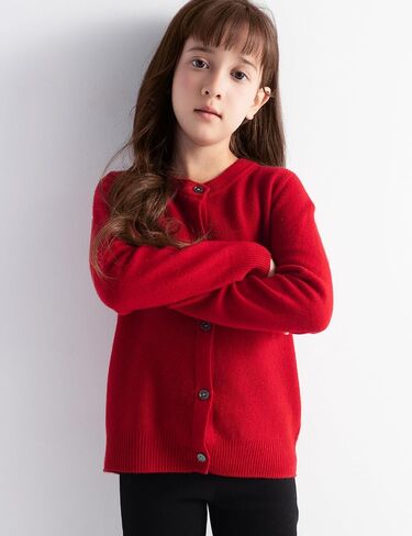 الفتيات 100 ٪ Merino Wool Cardigan Fall Winter الخط الأول جاهز لارتداء Crewneck الأكمام الطويلة سترة سلسة in Saudi Arabia