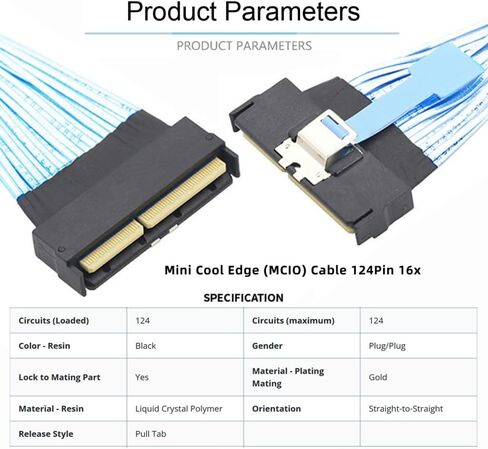 cablecc Mini Cool Edge IO MCIO STR PCI-E 5.0 SFF-8654 PCI-E Slimline SAS 8i 74Pin Male to 74Pin SFF-8654 SAS 4.0 Male SFF-8654 Extender Cable 50cm in Kuwait
