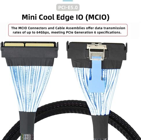 cablecc Mini Cool Edge IO MCIO STR PCI-E 5.0 SFF-8654 PCI-E Slimline SAS 8i 74Pin Male to 74Pin SFF-8654 SAS 4.0 Male SFF-8654 Extender Cable 50cm in Kuwait