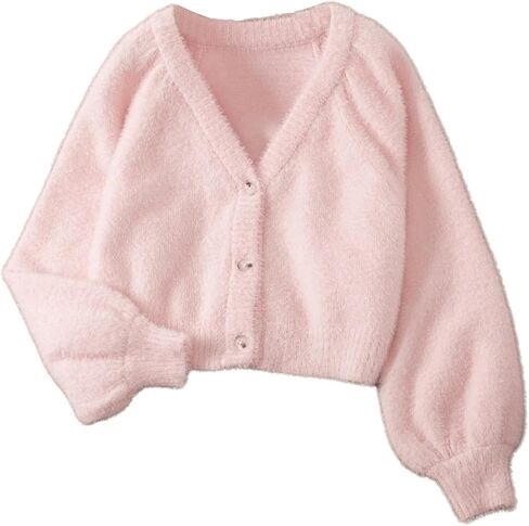 GORGLITTER Girl's Cute Cardigan Cropped Fuzzy Long Sleeve V Neck Button Down Trendy 2025 Sweaters in Saudi Arabia