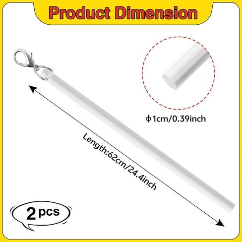 Curtain Pull Wand,24.4 Inches Acrylic Clear Curtain Rod with Hook Ideal for High Hanging Curtain Opening-Closing(Clear, 2pcs) in Kuwait