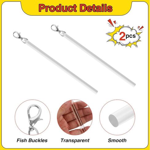 Curtain Pull Wand,24.4 Inches Acrylic Clear Curtain Rod with Hook Ideal for High Hanging Curtain Opening-Closing(Clear, 2pcs) in Kuwait